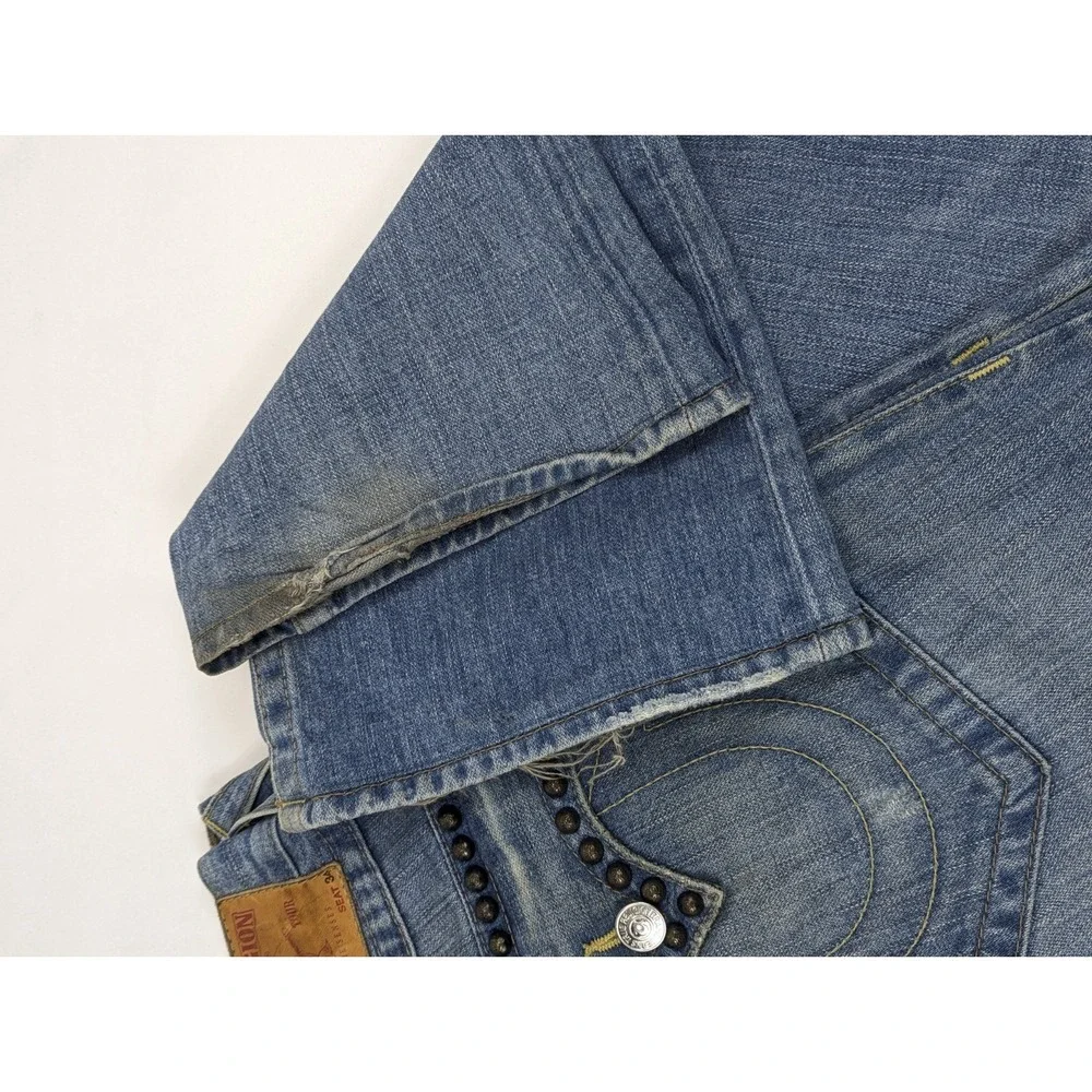 True Religion Billy Studded Distressed Bootcut Jeans Blue Mens 32x32 Made in USA